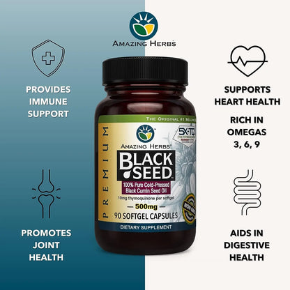 Amazing Herbs Premium Black Seed Oil Capsules – 90 Count x 2, 500mg, Gluten Free & Non-GMO BritishVita | Premium UK Vitamins & Wellness Supplements