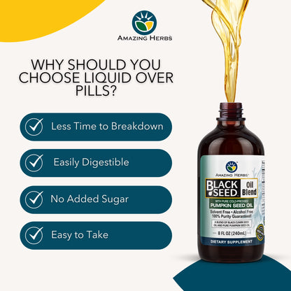 Amazing Herbs Black Seed & Pumpkin Seed Oil Blend – Cold-Pressed, Gluten-Free & No Preservatives | Omega 3-6-9 (8 fl oz)