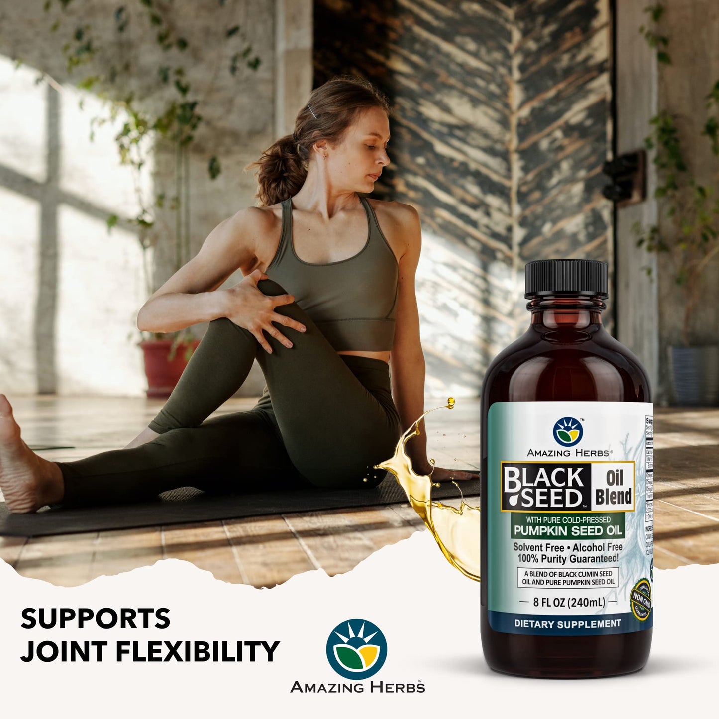 Amazing Herbs Black Seed & Pumpkin Seed Oil Blend – Cold-Pressed, Gluten-Free & No Preservatives | Omega 3-6-9 (8 fl oz)
