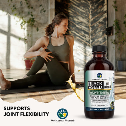 Amazing Herbs Black Seed & Pumpkin Seed Oil Blend – Cold-Pressed, Gluten-Free & No Preservatives | Omega 3-6-9 (8 fl oz)