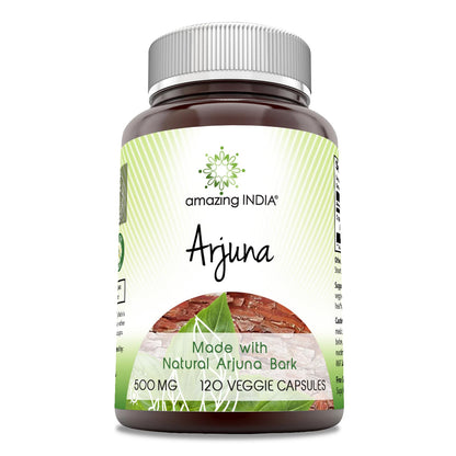 Amazing India Arjuna 500 Mg Supplement | Natural Arjuna Bark | Vegetarian Capsules | Non-GMO | Gluten-Free | Made in USA (1 Pack, 120 Count)