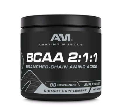 Amazing Muscle BCAA Amino Supplement | 2:1:1 BCAA Ratio | Unflavored | 500g | Non-GMO | Gluten-Free | Made in USA
