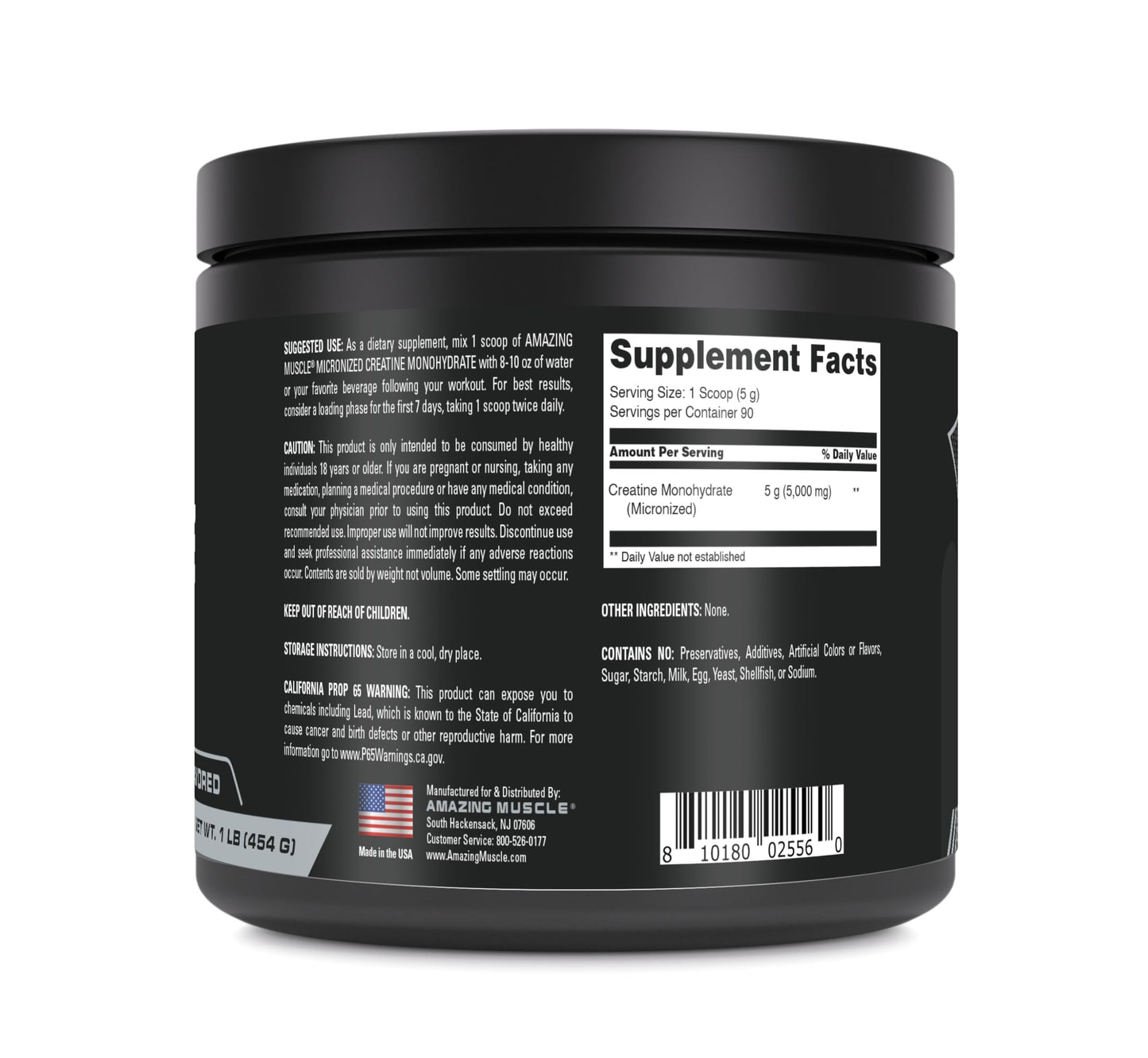 Amazing Muscle Micronized Creatine Monohydrate – 5000 mg per Serving, 90 Servings, 1 lb Unflavored, Pre & Post Workout