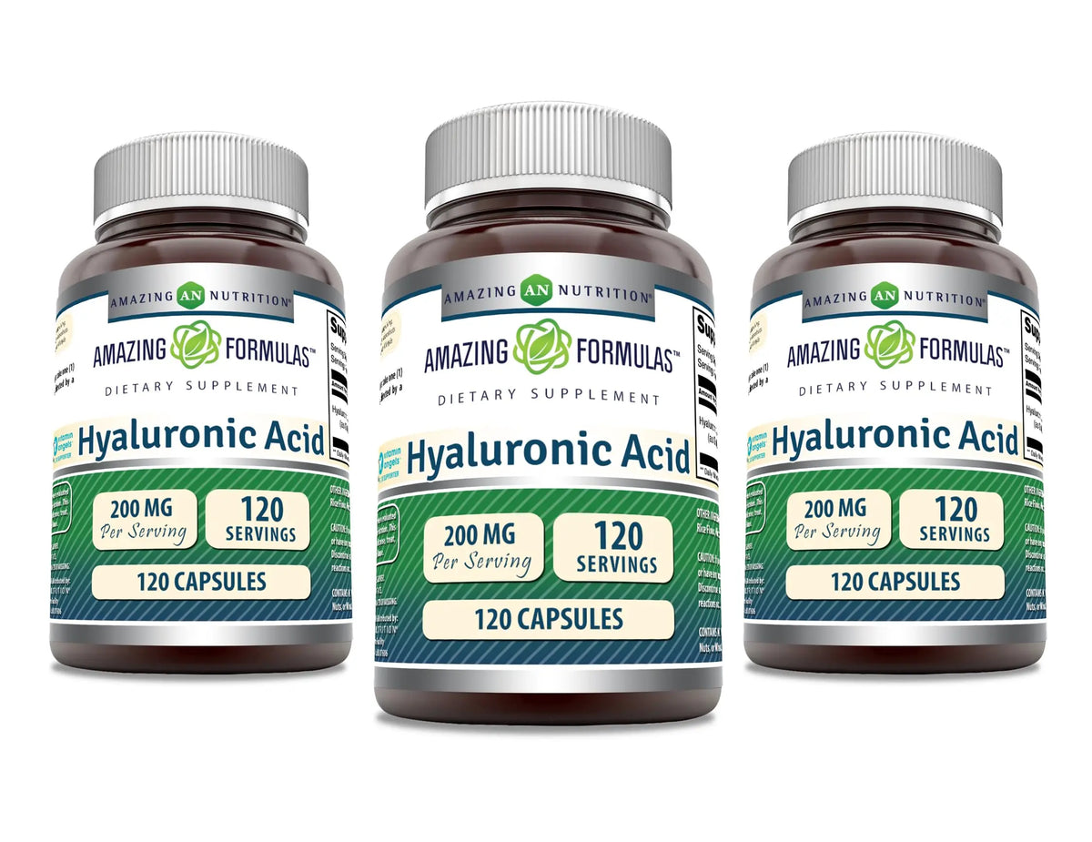Amazing Formulas Hyaluronic Acid 200 mg Capsules – Non-GMO, Gluten Free, Made in USA | 120 Count (3 Pack) | Amazing Nutrition BritishVita | Premium UK Vitamins & Wellness Supplements