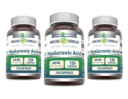 Amazing Formulas Hyaluronic Acid 200 mg Capsules – Non-GMO, Gluten Free, Made in USA | 120 Count (3 Pack) | Amazing Nutrition BritishVita | Premium UK Vitamins & Wellness Supplements