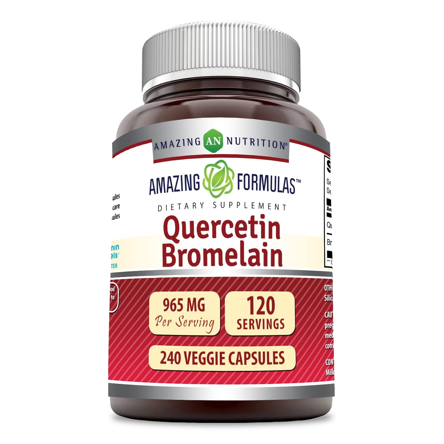 Amazing Nutrition Quercetin 800 Mg with Bromelain 165 Mg - 240 Veggie Caps | Non-GMO, Gluten Free, Made in USA