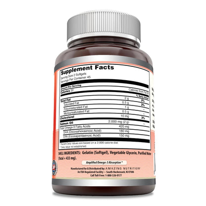 Amazing Omega Wild Alaskan Salmon Oil 2000mg Per Serving Softgels Supplement (90)