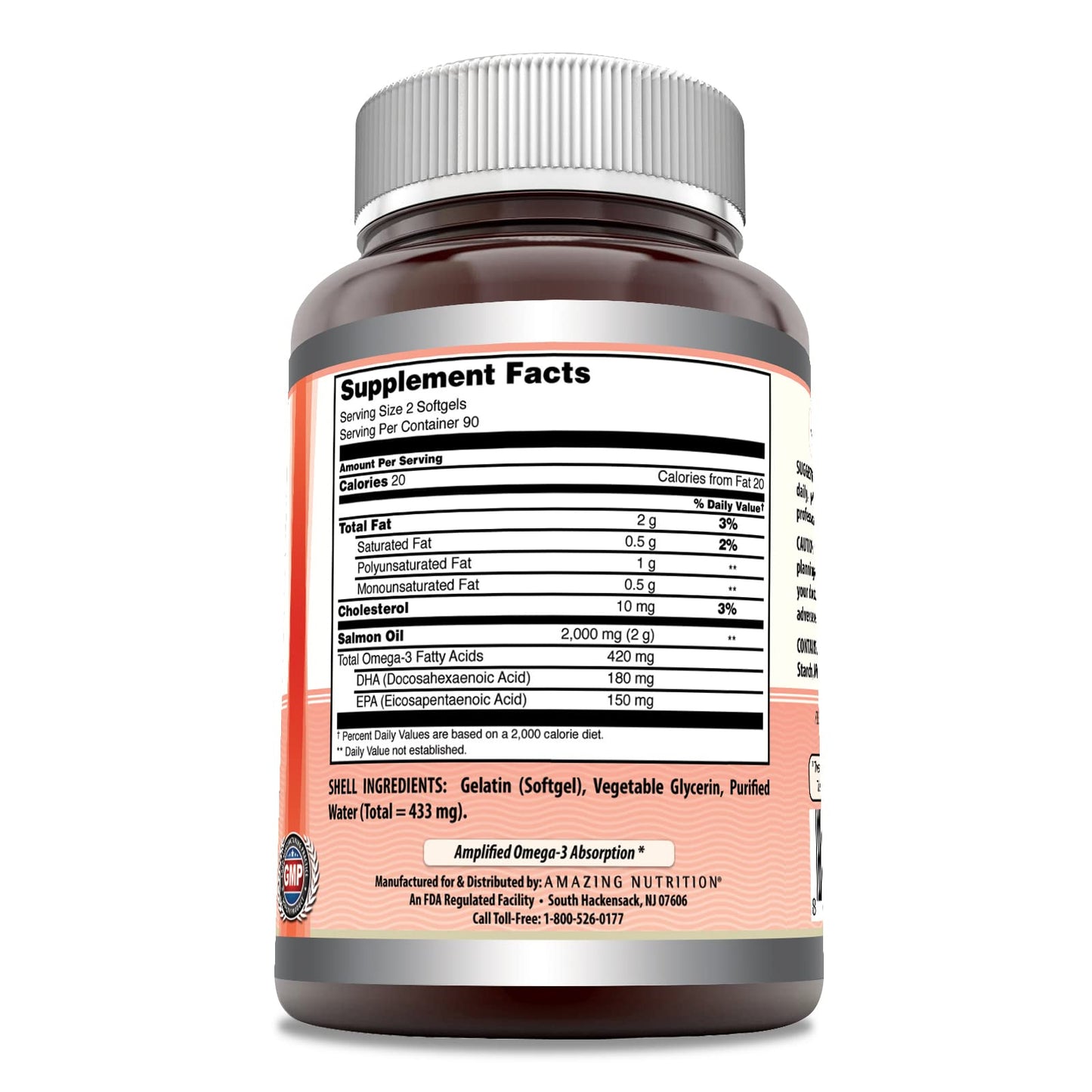 Amazing Omega Wild Alaskan Salmon Oil Supplement | 2000 Mg per Serving | 180 Softgels | Non-GMO | Gluten-Free | Made in USA
