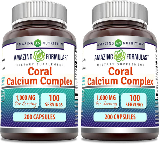 Amazing Formulas Coral Calcium Complex 1000 mg - 200 Capsules | Non-GMO, Gluten-Free, Made in USA (Pack of 2) BritishVita | Premium UK Vitamins & Wellness Supplements