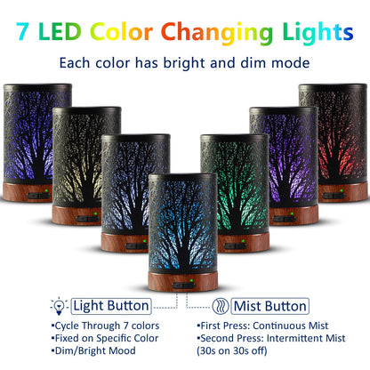 Oil Diffuser with Essential Oils Set – 150ml, 7-Color Night Light, Auto Shut-Off