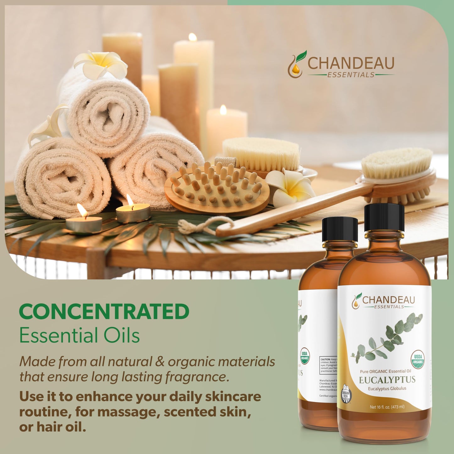 Chandeau Essentials 100% Pure Organic Eucalyptus Essential Oil – 16 oz Amber Bottle