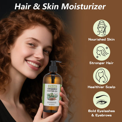 Organic Castor Oil 16oz – Cold Pressed, Glass Bottle | Hair Growth & Liver Detox