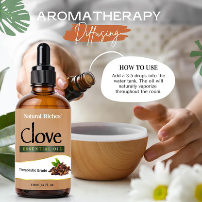 Natural Riches Pure Clove Essential Oil 4 Oz | Therapeutic Grade