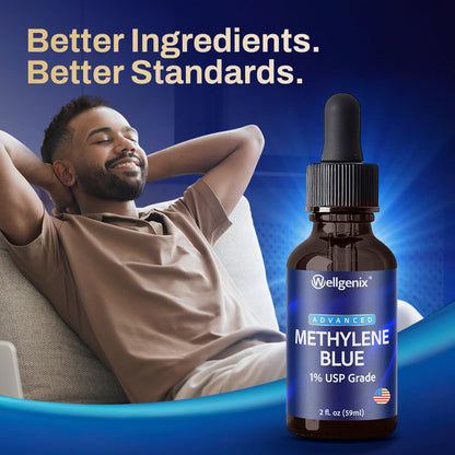 Wellgenix Methylene Blue Drops 1% USP Grade – Pharmaceutical Grade, Formaldehyde-Free (2 fl oz)