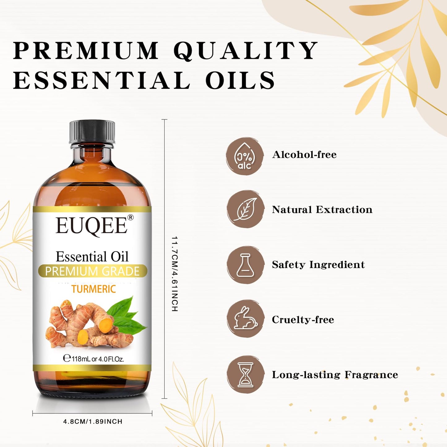 EUQEE Turmeric Essential Oil 118ml (4 Fl. Oz) | Pure Turmeric Oil for Diffusers, DIY Soap & Candles