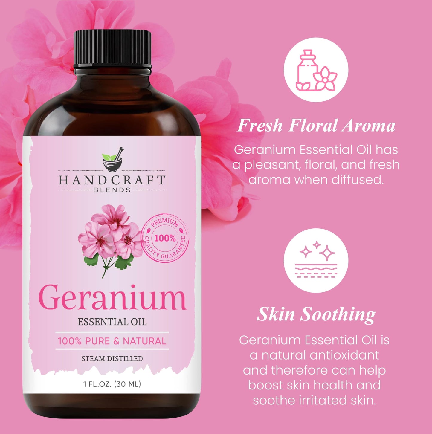 Handcraft Blends Geranium Essential Oil – 1 oz, 100% Pure & Natural, Premium Grade