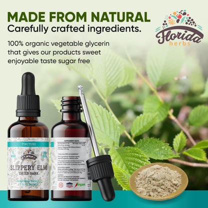 Slippery Elm Tincture 4 oz – Organic Herbal Extract | Alcohol Free | Vegan Liquid Supplement