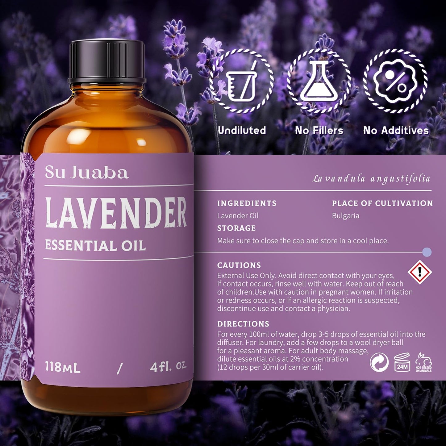 SU JUABA Lavender Essential Oil - 4 Fl Oz (118 ml) Pure & Natural