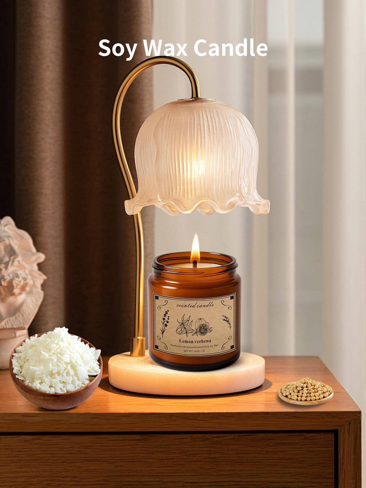 Scented Candles for Home - 16oz Lemon Verbena Soy Wax Candle with 100 Hour Burn