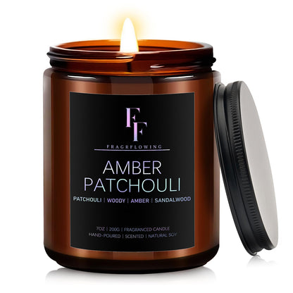 Amber Patchouli Scented Candles | Soy Wax Jar 7oz – Aromatherapy Gift