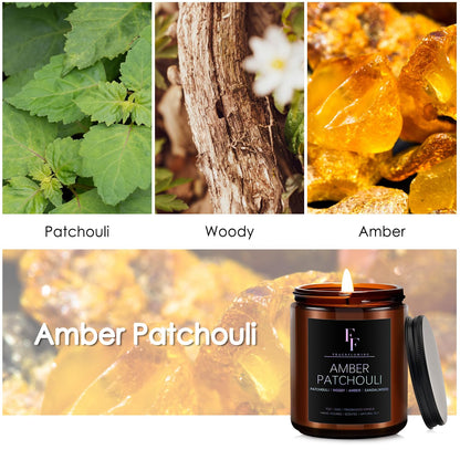 Amber Patchouli Scented Candles | Soy Wax Jar 7oz – Aromatherapy Gift