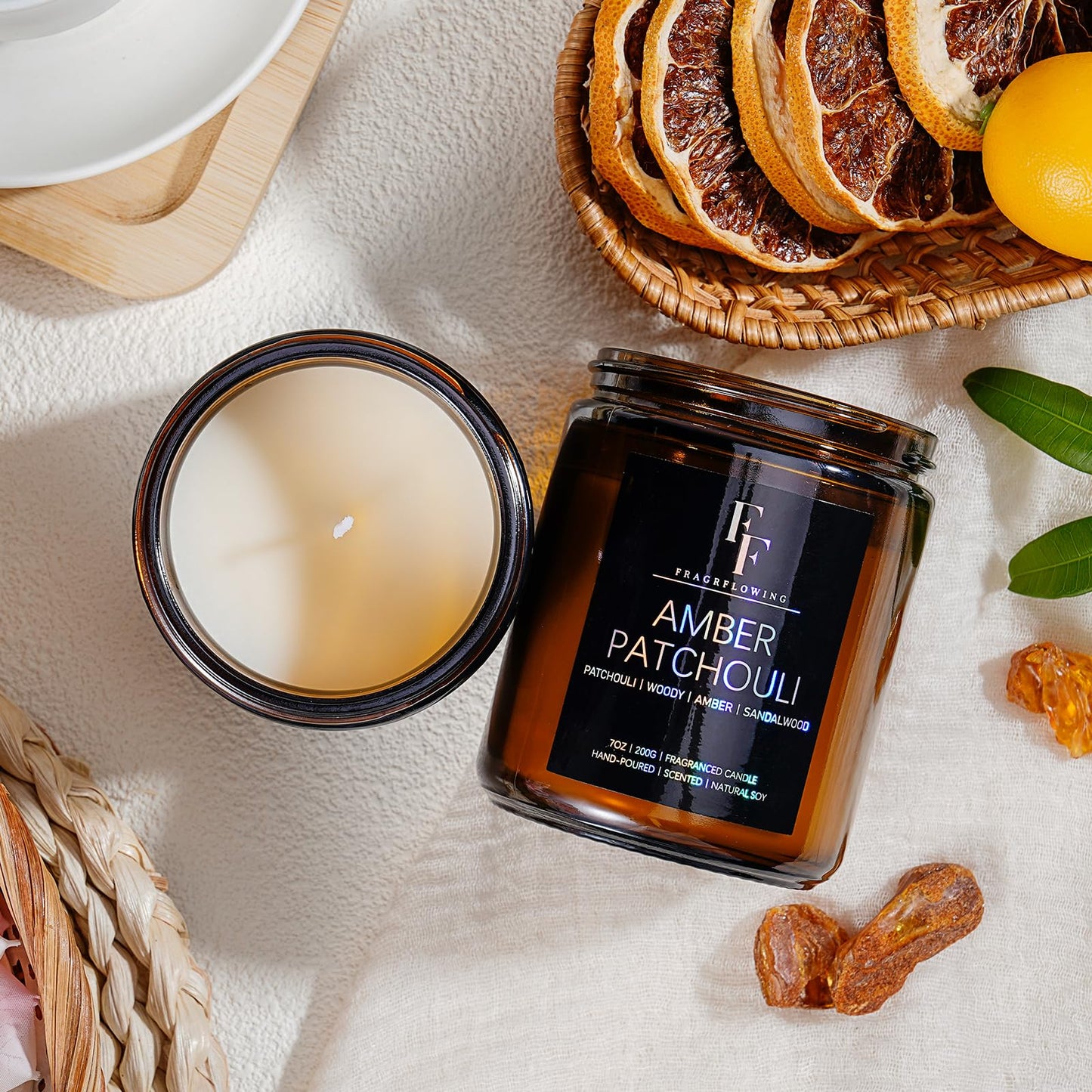 Amber Patchouli Scented Candles | Soy Wax Jar 7oz – Aromatherapy Gift