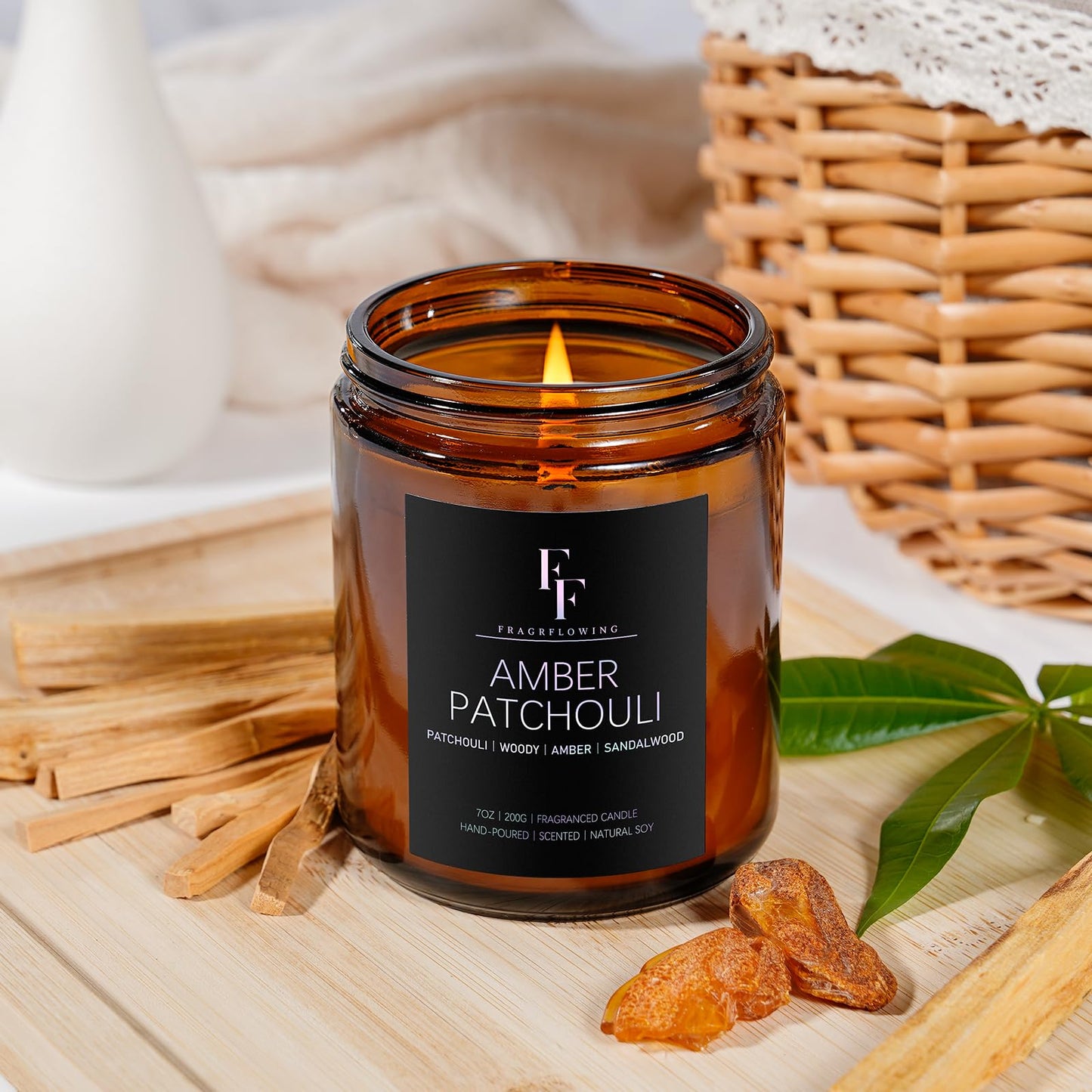 Amber Patchouli Scented Candles | Soy Wax Jar 7oz – Aromatherapy Gift