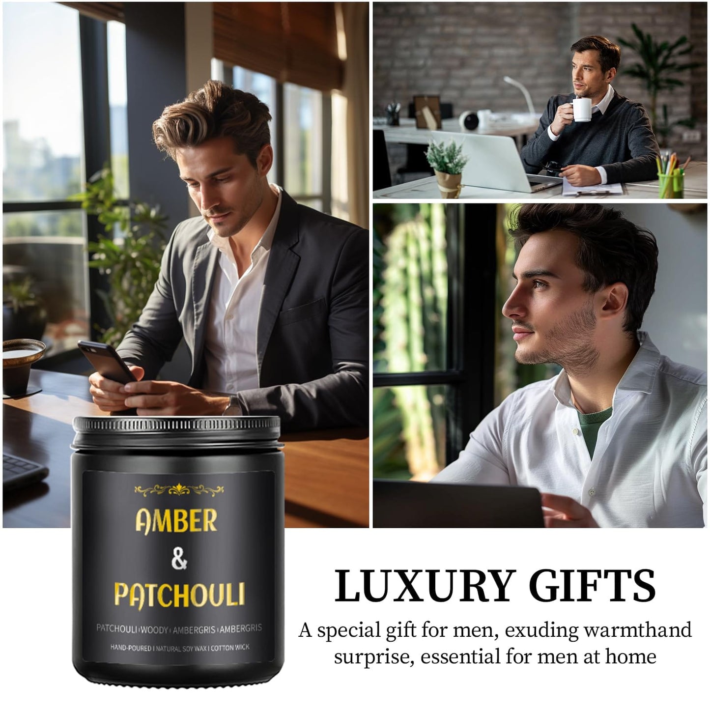 Amber Patchouli Candle - 9 oz Soy Men's Candle, Gift for Him