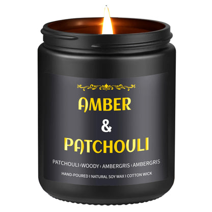Amber Patchouli Candle - 9 oz Soy Men's Candle, Gift for Him