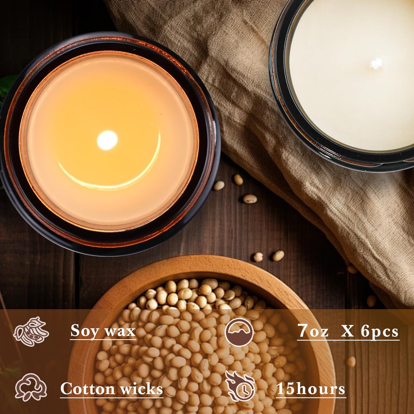 Scented Candles Set for Home - 6 Pack Soy Wax Aromatherapy (Lemon Lavender) | Up to 300 Hours