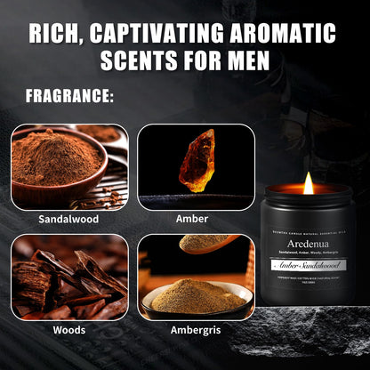 Amber Sandalwood Candle – Masculine 7oz Soy Candle for Relaxation & Aromatherapy Gift