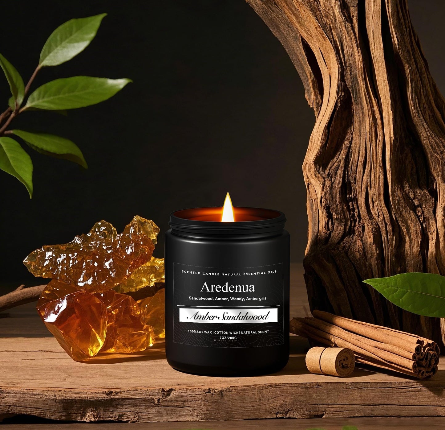 Amber Sandalwood Candle – Masculine 7oz Soy Candle for Relaxation & Aromatherapy Gift