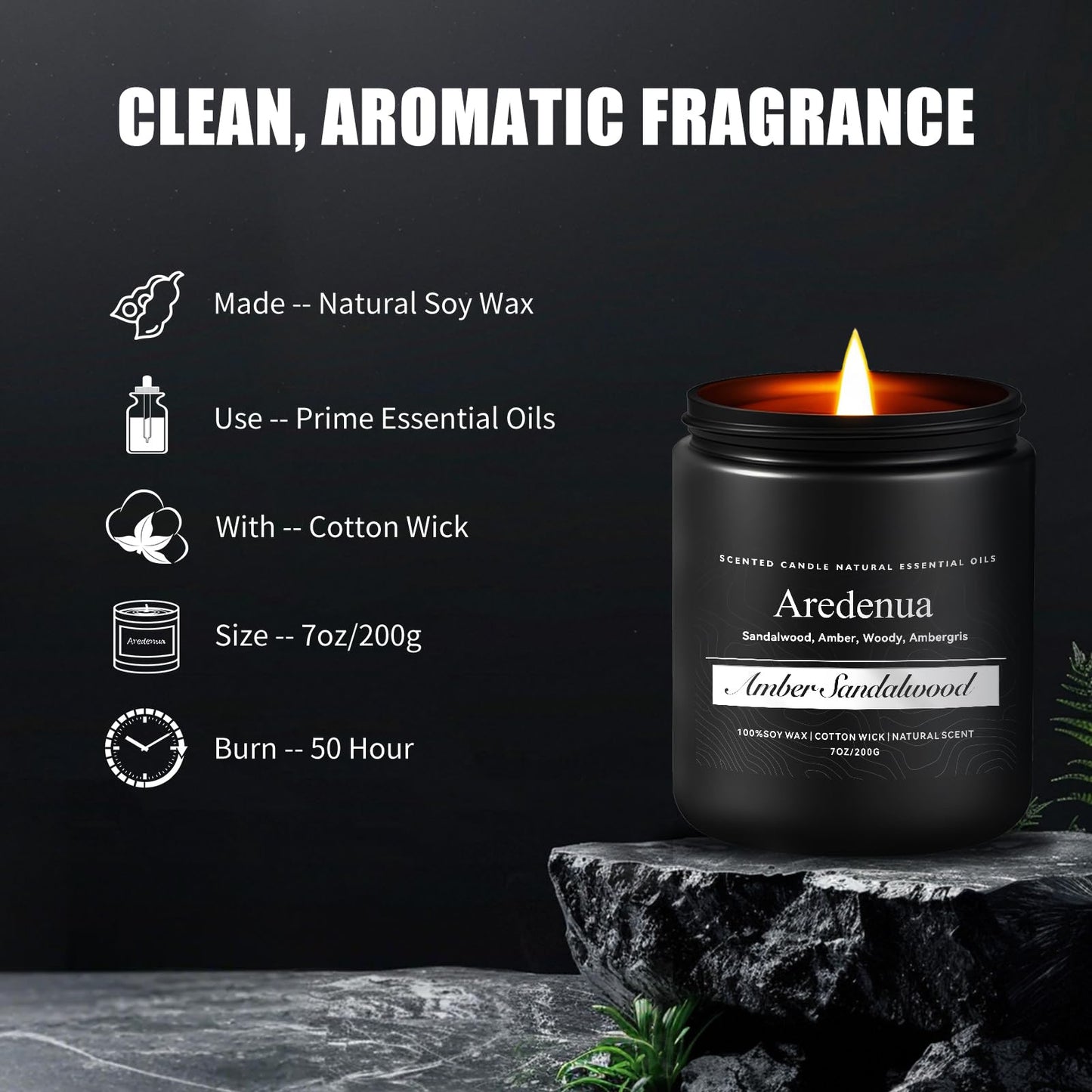 Amber Sandalwood Candle – Masculine 7oz Soy Candle for Relaxation & Aromatherapy Gift