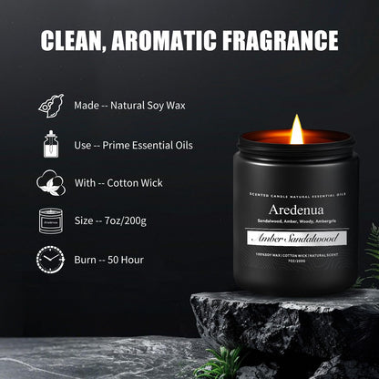 Amber Sandalwood Candle – Masculine 7oz Soy Candle for Relaxation & Aromatherapy Gift