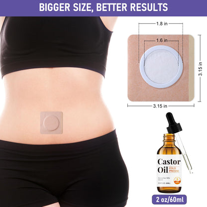30Pcs Disposable Castor Oil Belly Button Patches – Self-Adhesive, Organic Cold-Pressed Oil in Amber Glass 2.04oz