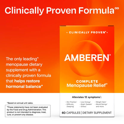 Amberen Menopause Supplement for Women – 180 Capsules – Clinically Proven 12-Symptom Relief