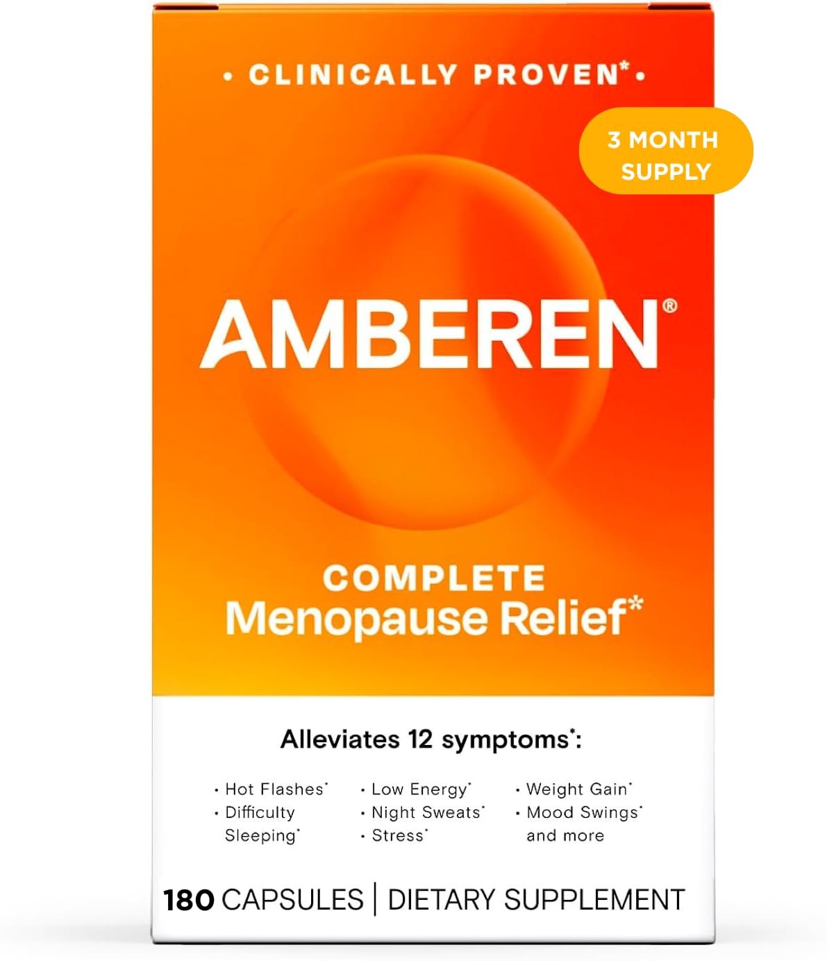Amberen Menopause Supplement for Women – 180 Capsules – Clinically Proven 12-Symptom Relief