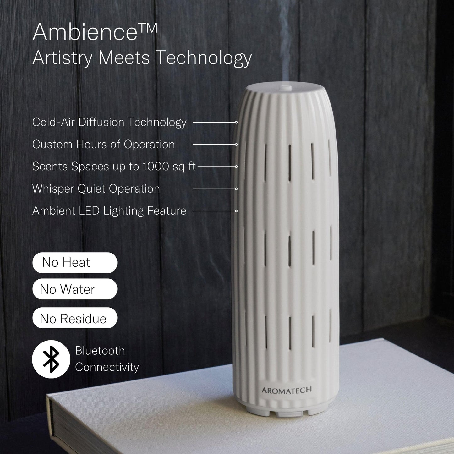 AromaTech Ambience Diffuser – White Stone, 60ml, Bluetooth