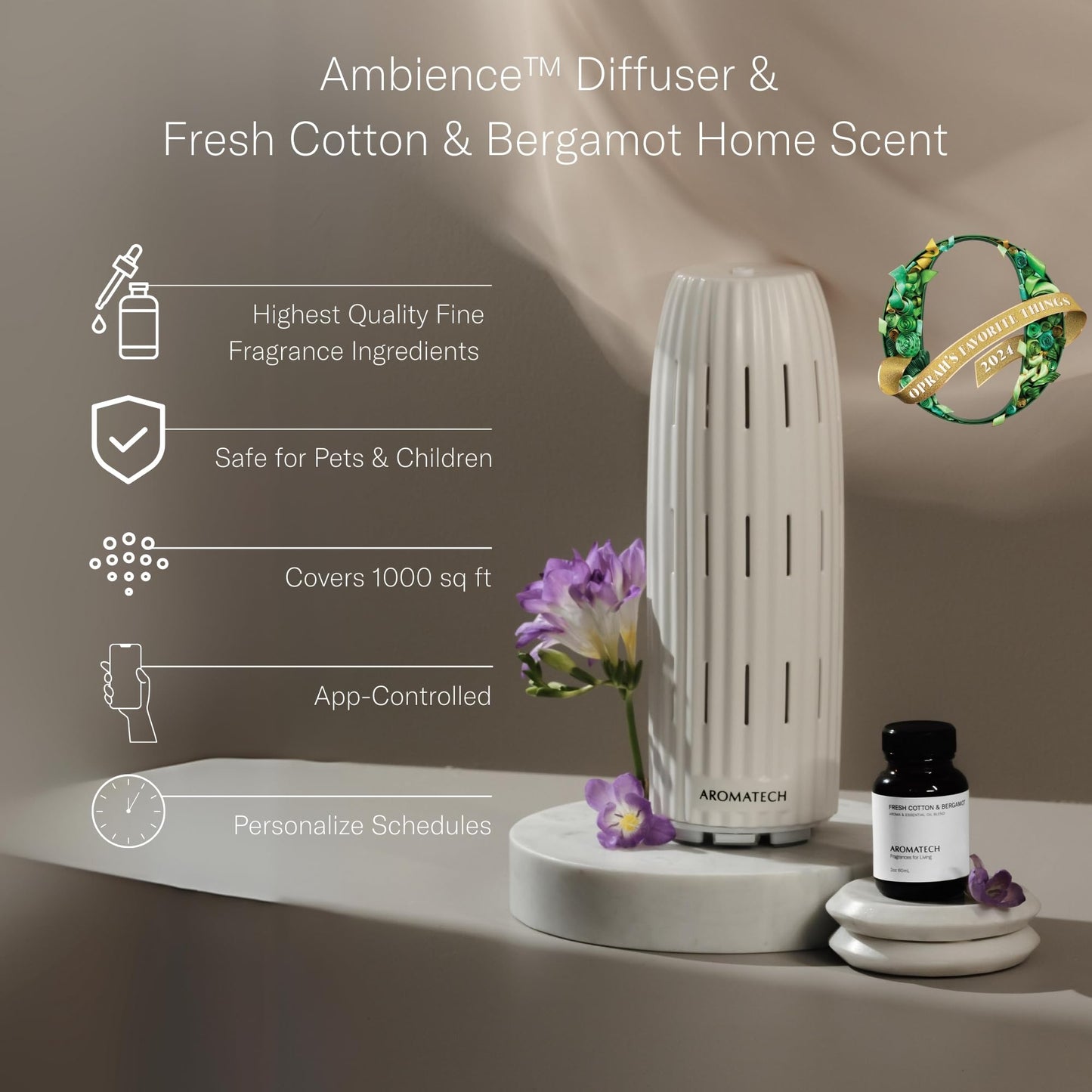 AromaTech Ambience Diffuser – White Stone, 60ml, Bluetooth