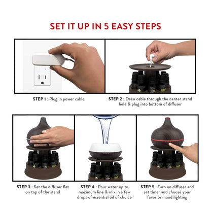 Ultimate Aromatherapy Diffuser & Top 10 Essential Oils – 300ml Dark Oak Stand