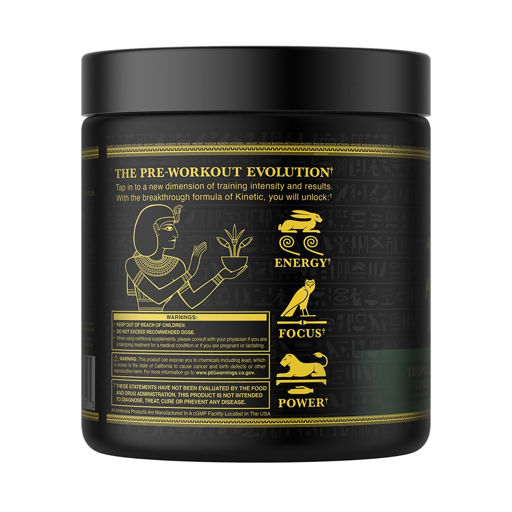 Ambrosia Kinetic - Organic Pre Workout Powder | Tropical Lime | Mushroom-Enhanced Nootropic Formula | 24 Servings