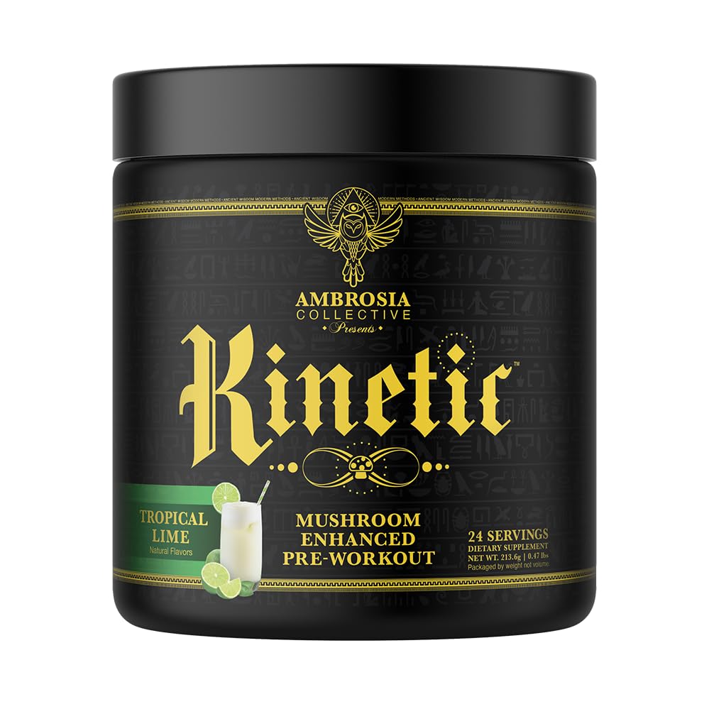 Ambrosia Kinetic - Organic Pre Workout Powder | Tropical Lime | Mushroom-Enhanced Nootropic Formula | 24 Servings