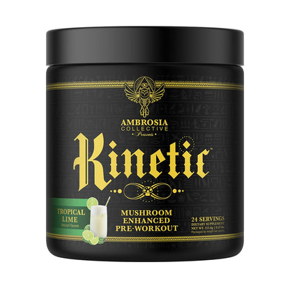 Ambrosia Kinetic - Organic Pre Workout Powder | Tropical Lime | Mushroom-Enhanced Nootropic Formula | 24 Servings