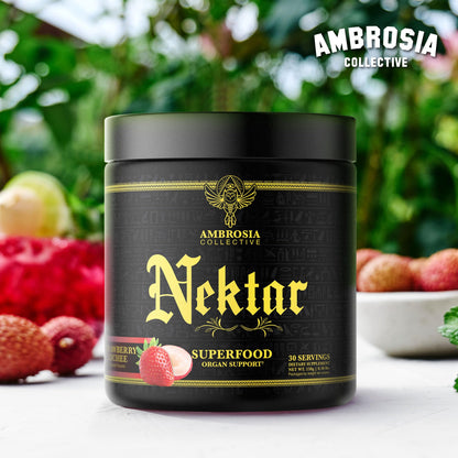 Ambrosia Nektar Superfood Powder - Daily Organ Support | 30 Servings | Strawberry Lychee