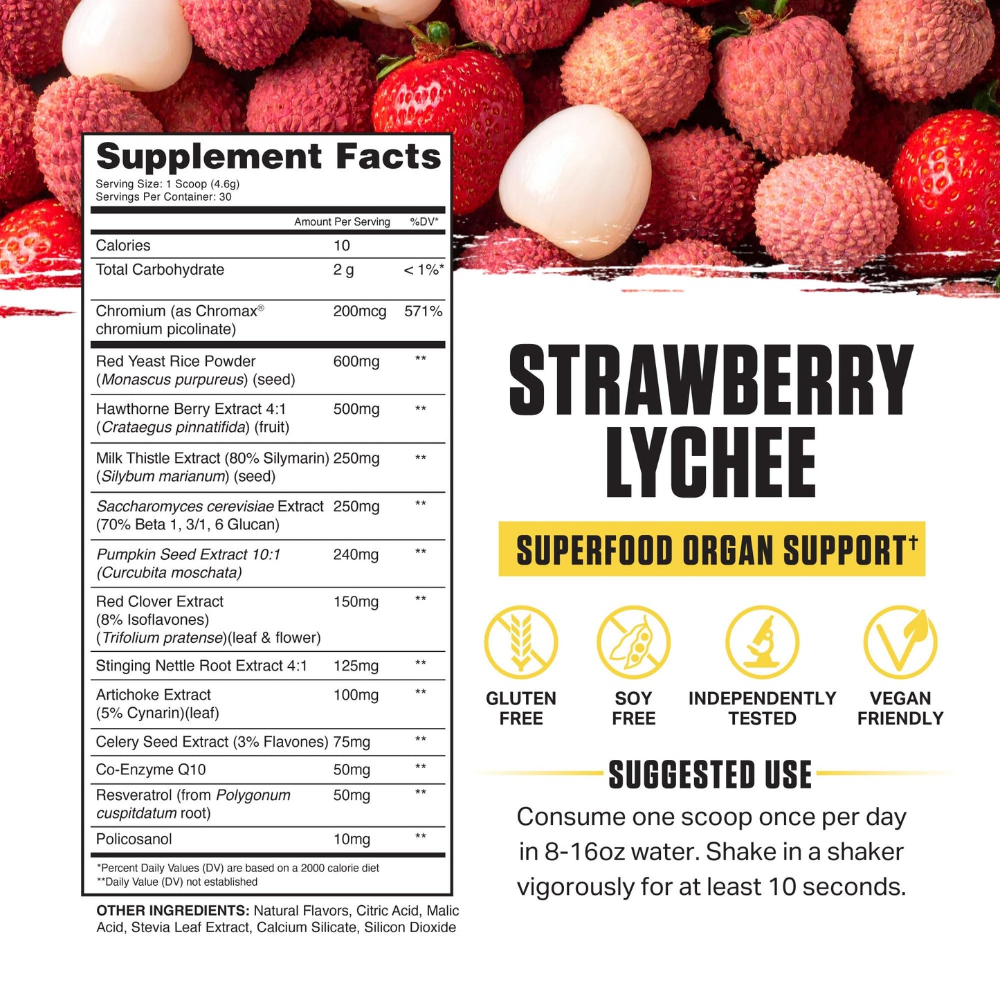 Ambrosia Nektar Superfood Powder - Daily Organ Support | 30 Servings | Strawberry Lychee
