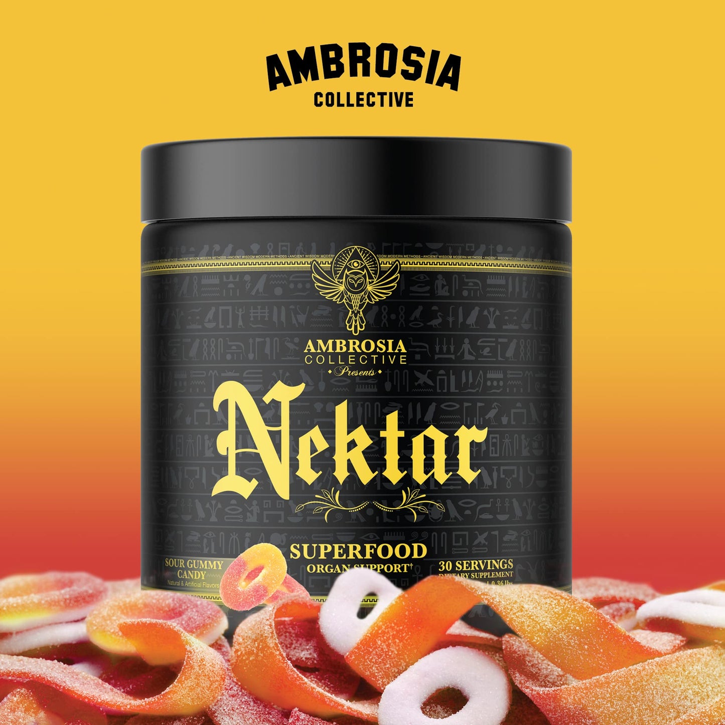 Ambrosia Nektar - Superfood Powder for Daily Organ Support | 30 Servings | Sour Gummy Candy