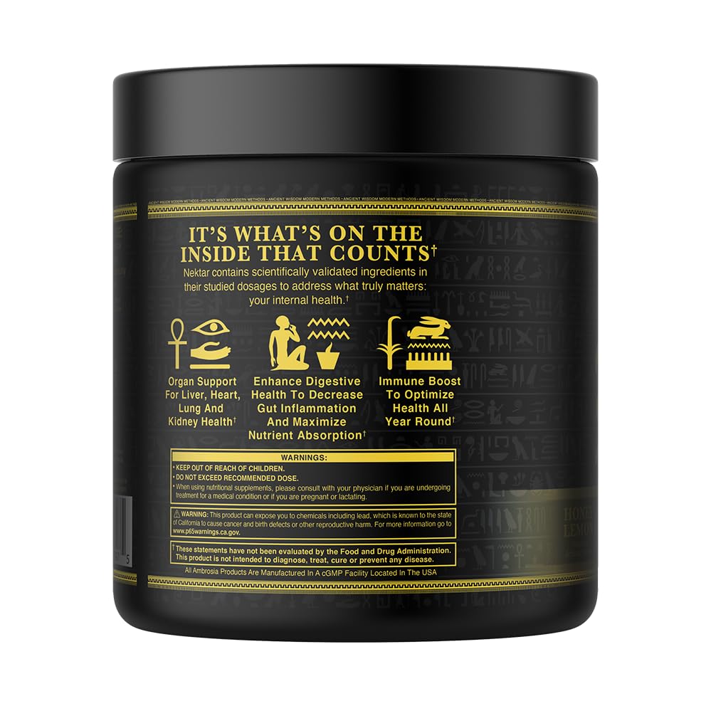 Ambrosia Nektar – Daily Organ Support Superfood Powder (13 Ingredients) | Honey Lemon | 30 Servings