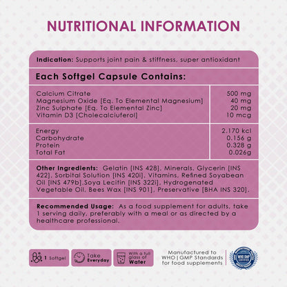 AMBROSIAL Calcium Magnesium Zinc with Vitamin D3 - Pack of 1 (60 Capsules)