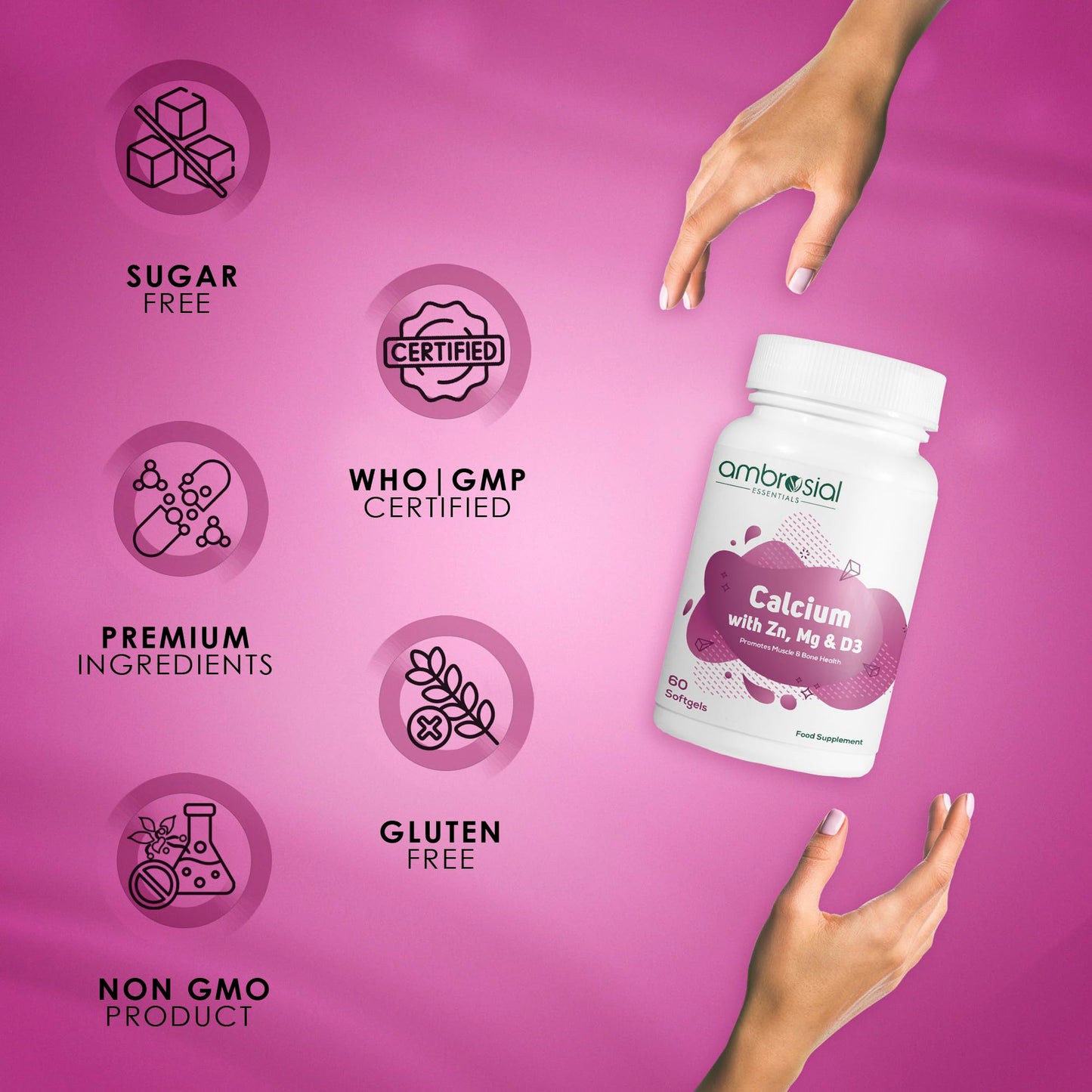 AMBROSIAL Calcium Magnesium Zinc with Vitamin D3 - Pack of 1 (60 Capsules)