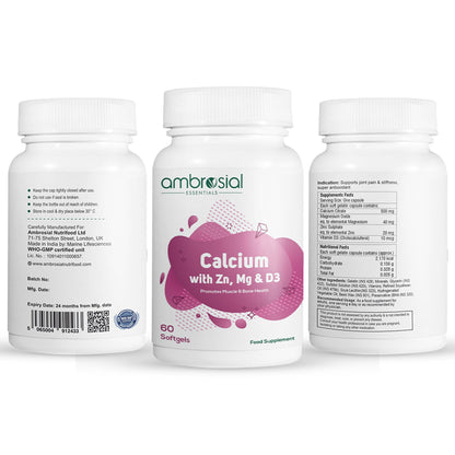 AMBROSIAL Calcium Magnesium Zinc with Vitamin D3 - Pack of 1 (60 Capsules)